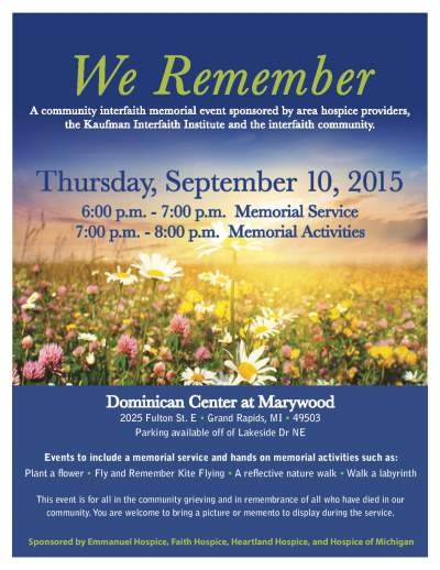 Interfaith memorial event planned by 4 hospice groups, GVSU